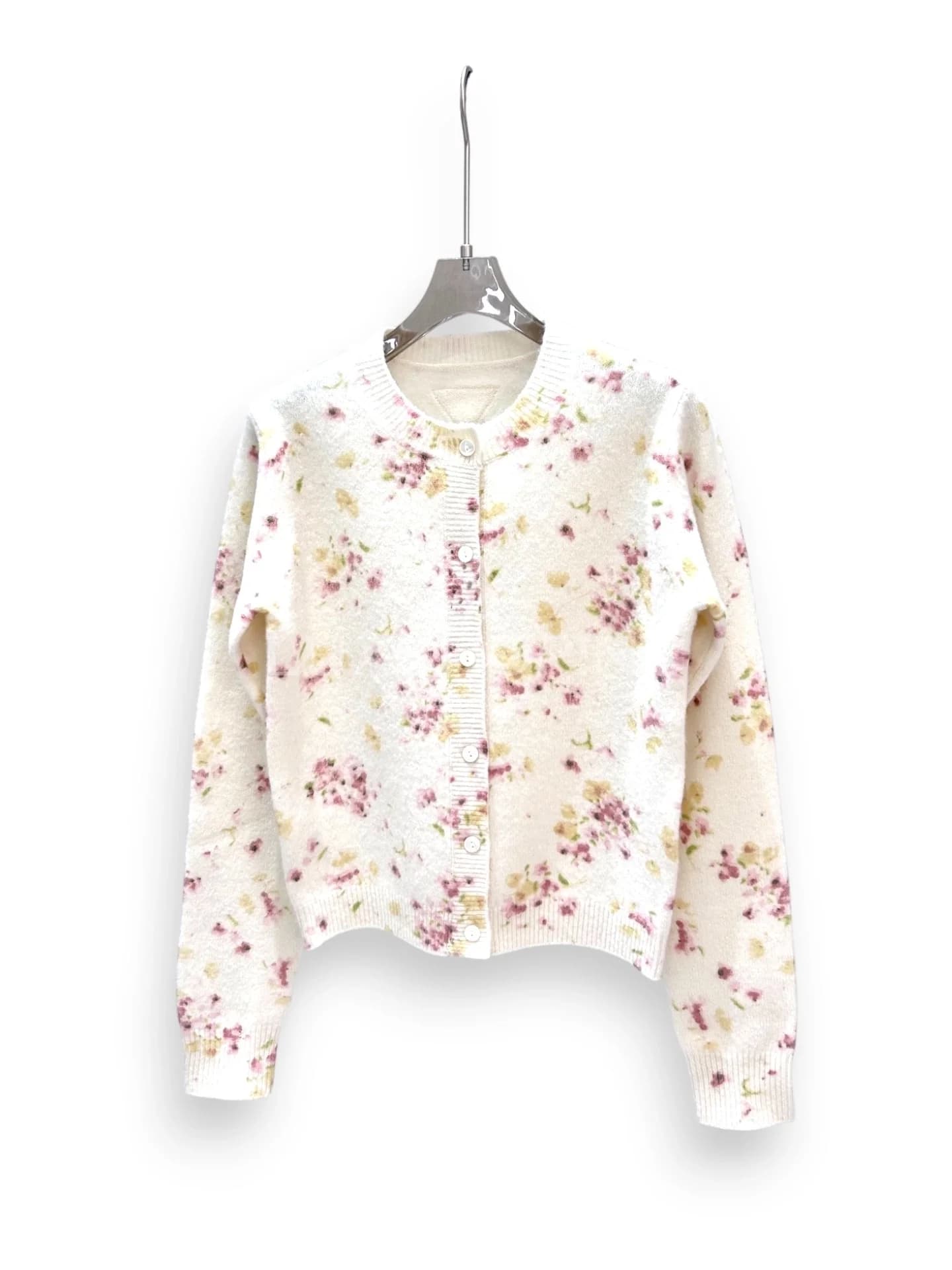 Prada Вязаный кардиган с цветочным принтом, коллекция 25SS