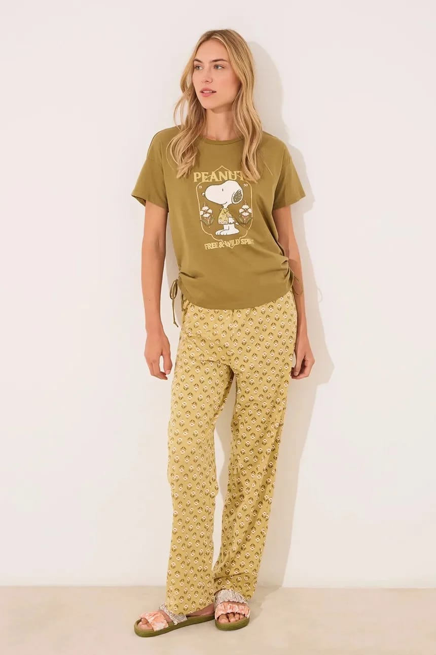 SNOOPY хлопковая пижама зеленая