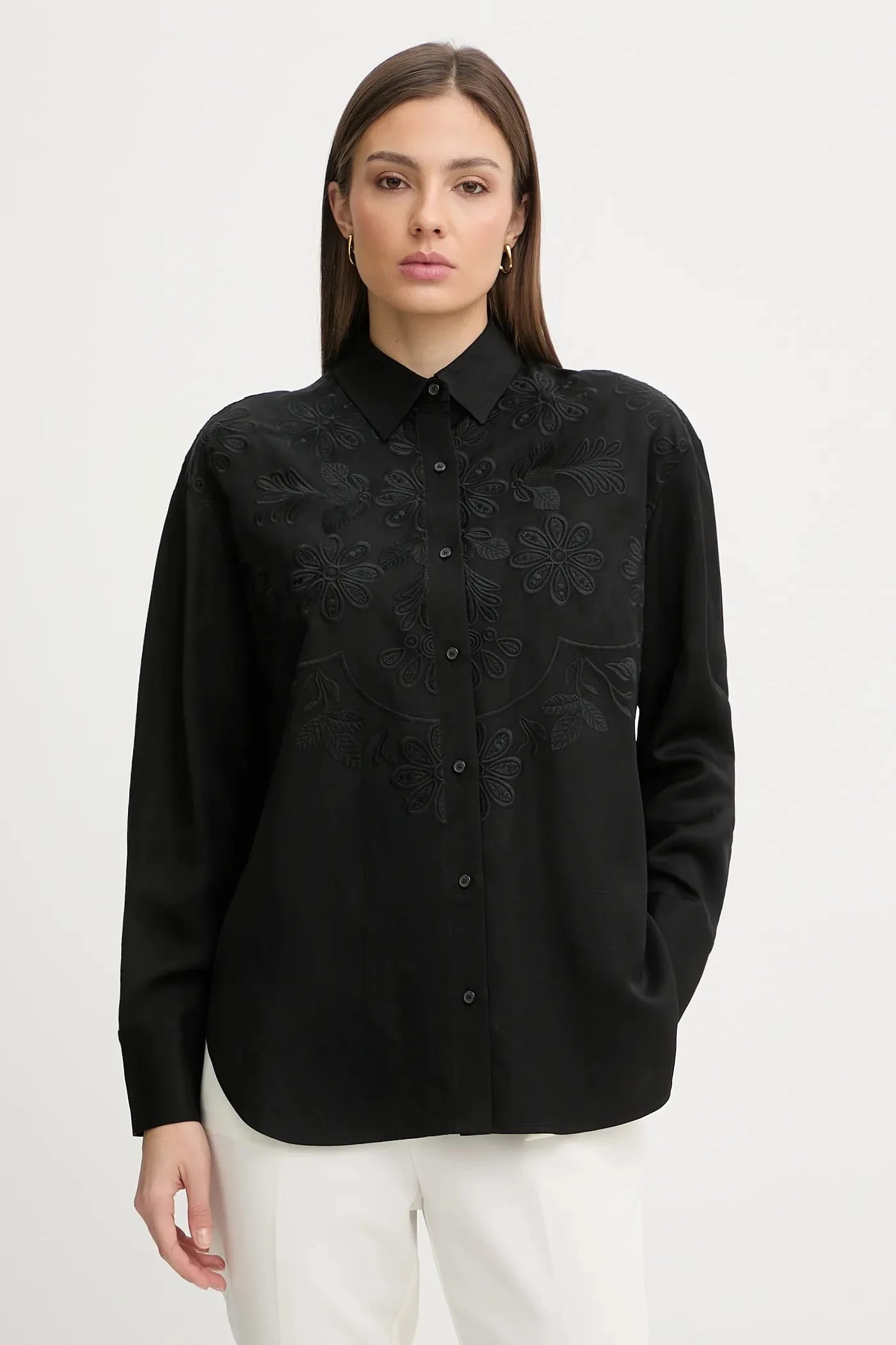 Рубашка с льном черная для женщин