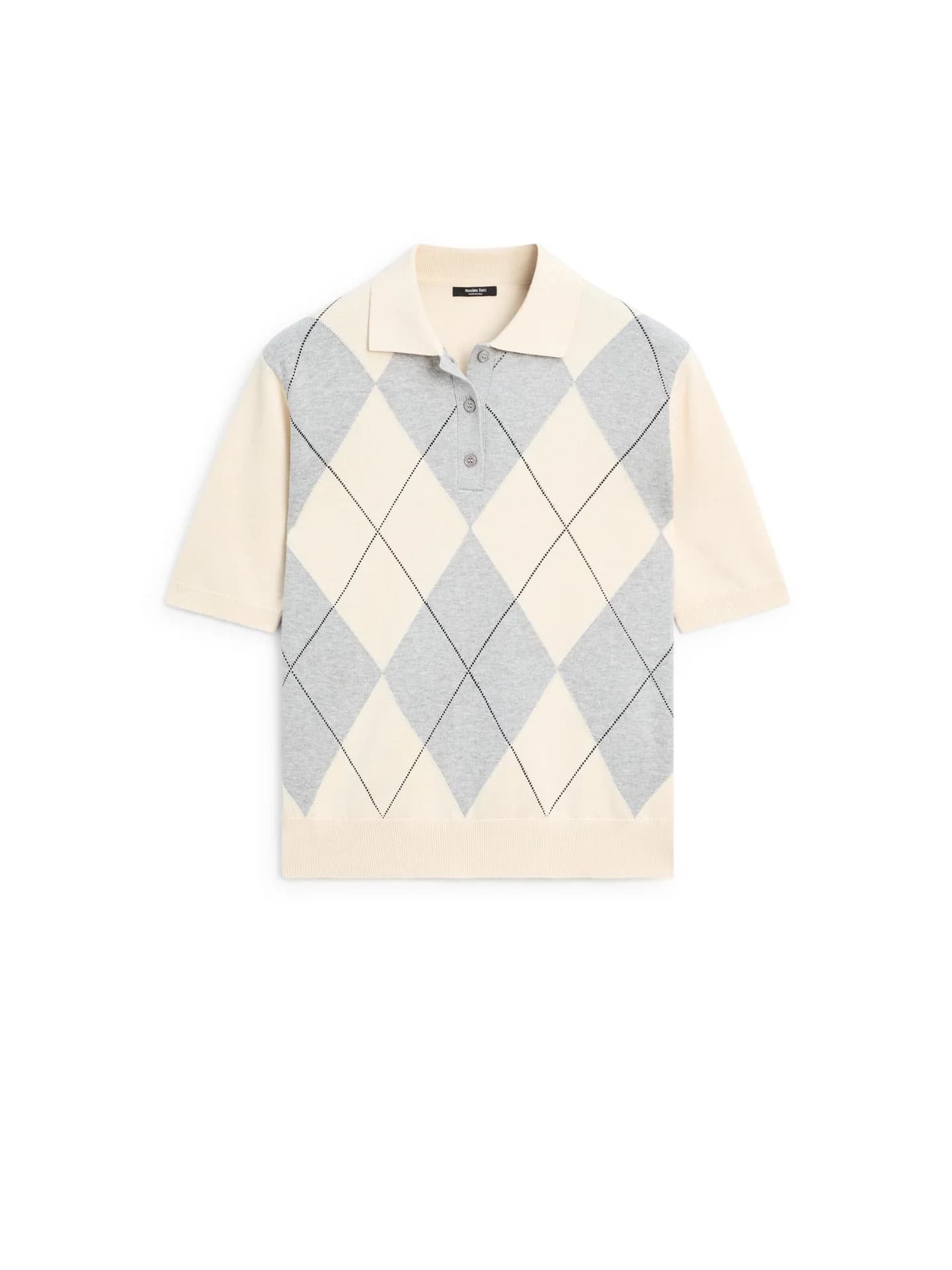 Вязаный свитер-поло с ромбовидным узором