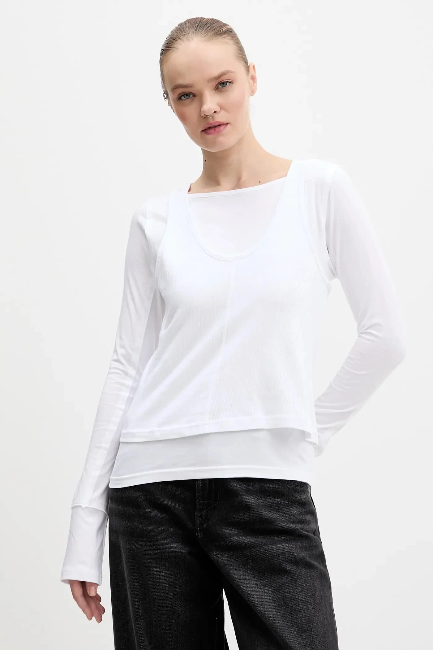 Хлопковая рубашка с длинным рукавом