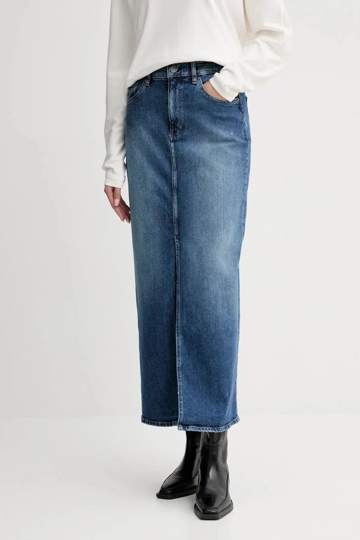 Виктория Длинная джинсовая юбка