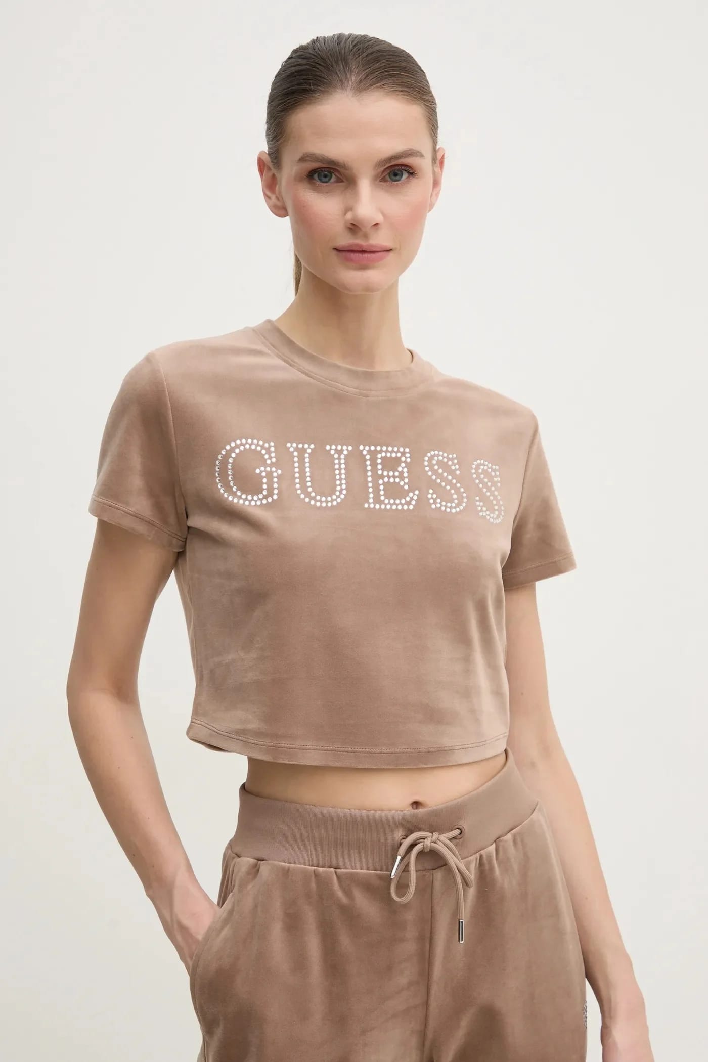 бархатная футболка COUTURE бежевая для женщин