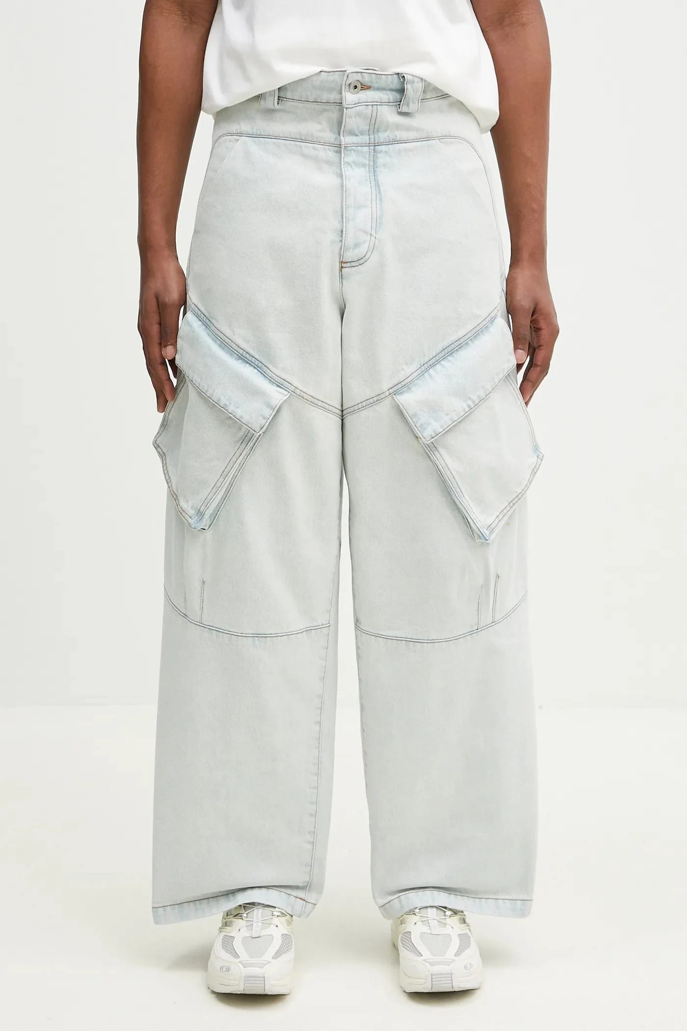 Светло-синие джинсы карго Bleach Denim Wide Cargo из хлопка No Co.