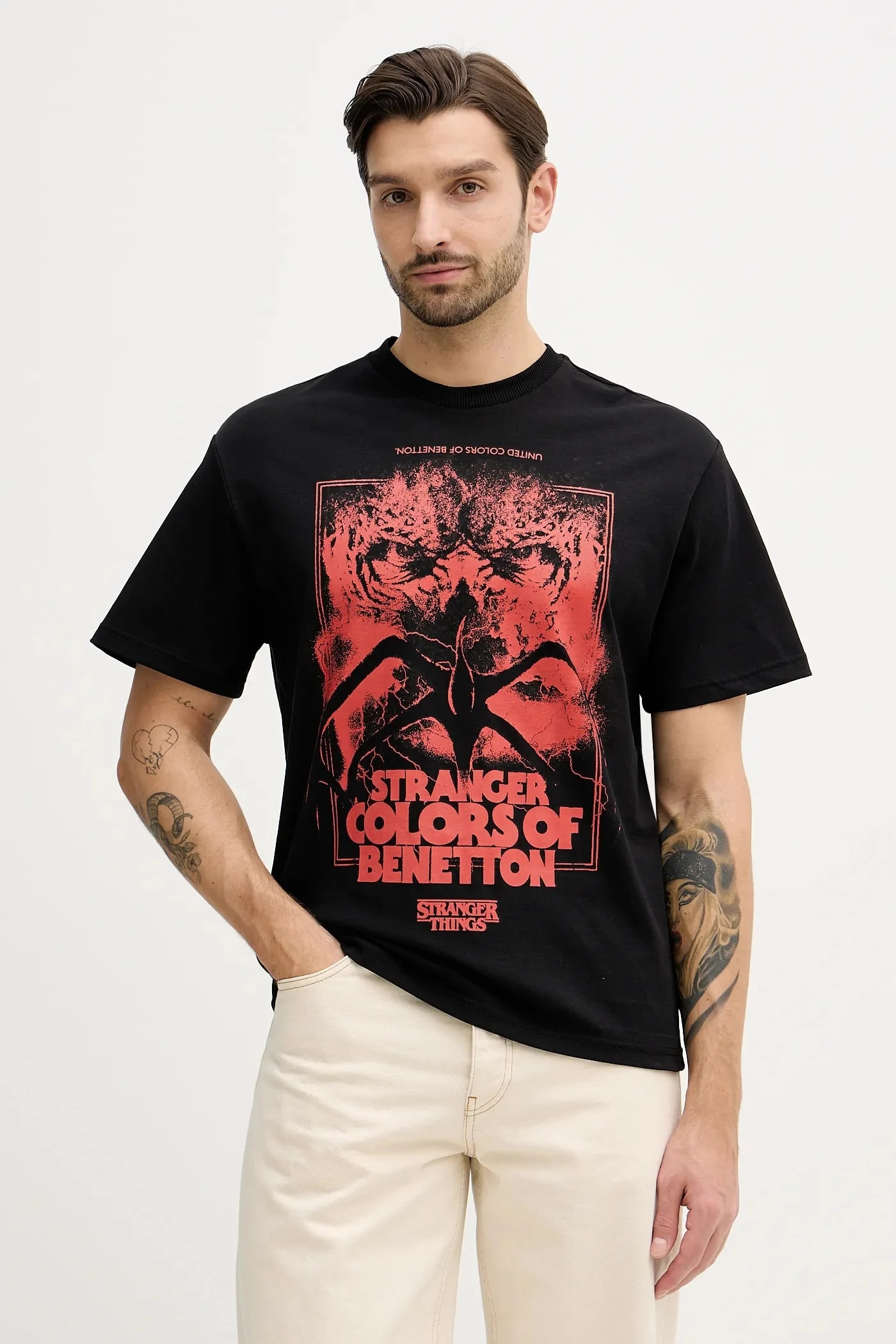 Хлопковая футболка x Stranger Things черная для мужчин