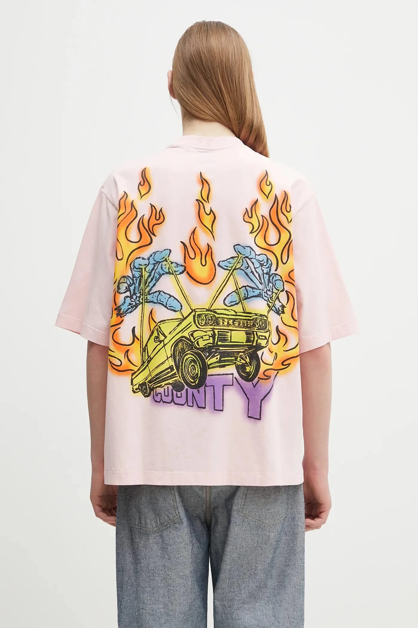 Хлопковая футболка Свободная футболка County Flame Розовый Красный