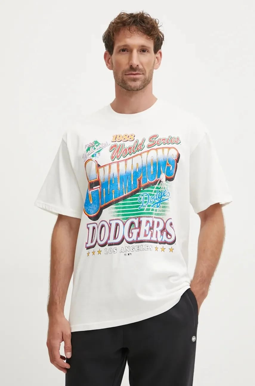 Хлопковая футболка MLB Los Angeles Dodgers бежевая для мужчин