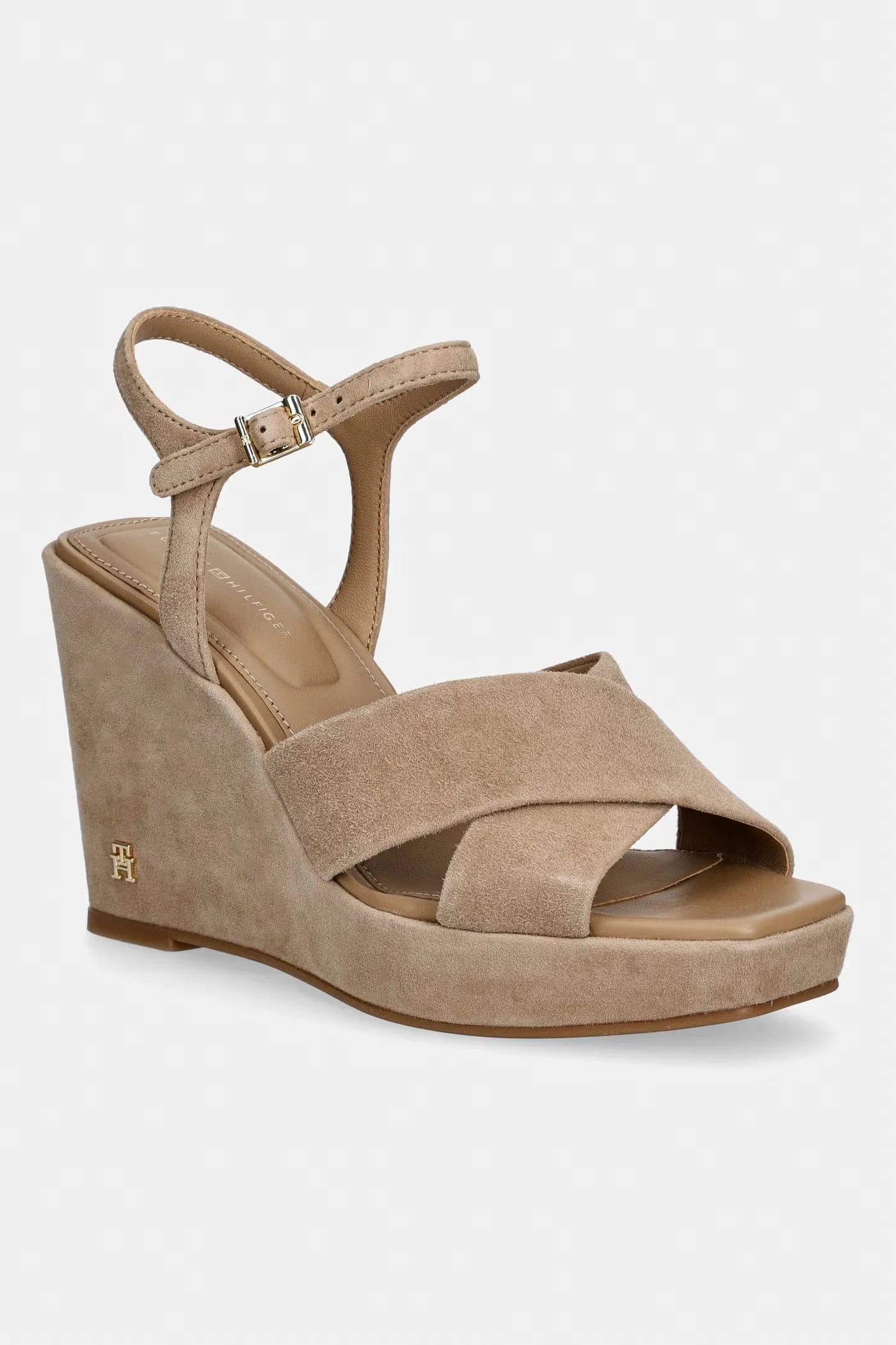 замшевые босоножки на танкетке SUEDE WRAPPED HIGH WEDGE