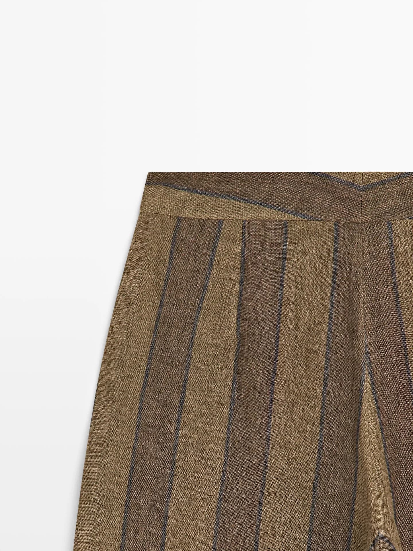 Широкие брюки в полоску с льном