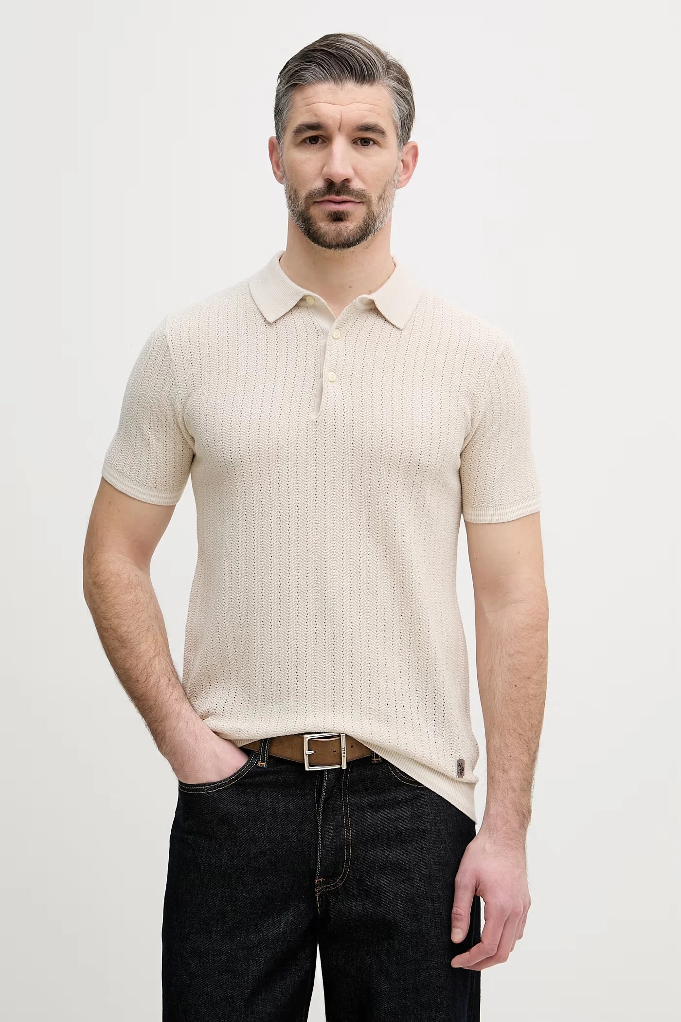 Мужское хлопковое поло TIPPED OPEN KNIT SS