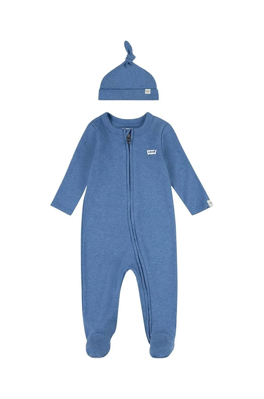 Детский хлопковый комбинезон LVN FOOTED COVERALL & HAP SET