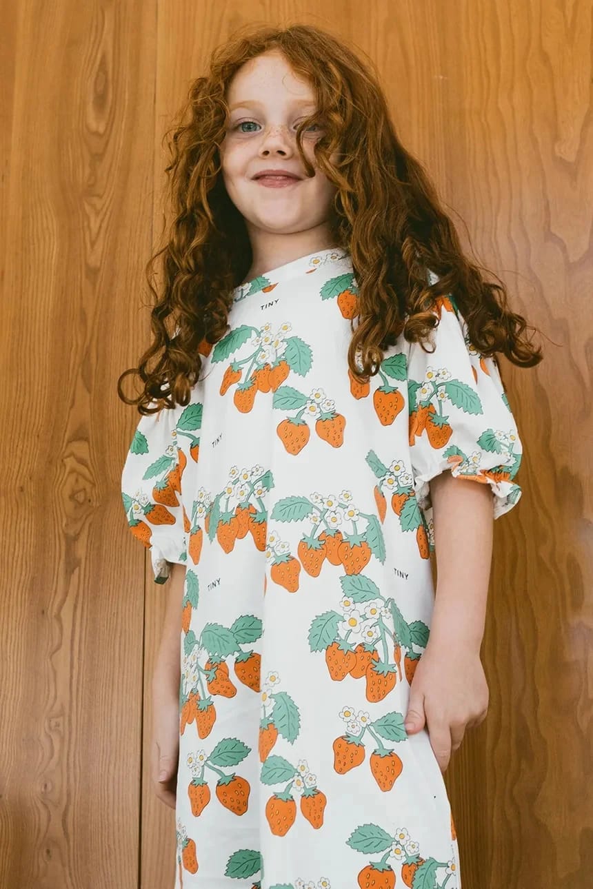 Детское хлопковое платье STRAWBERRIES PUFF SLEEVE DRESS