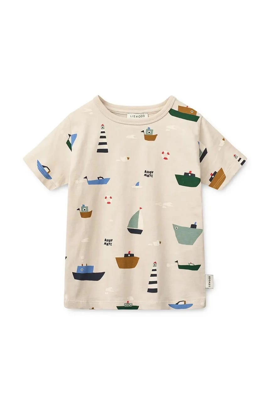 Детская хлопковая футболка Apia Printed Shortsleeve T-shirt бежевая для мальчиков