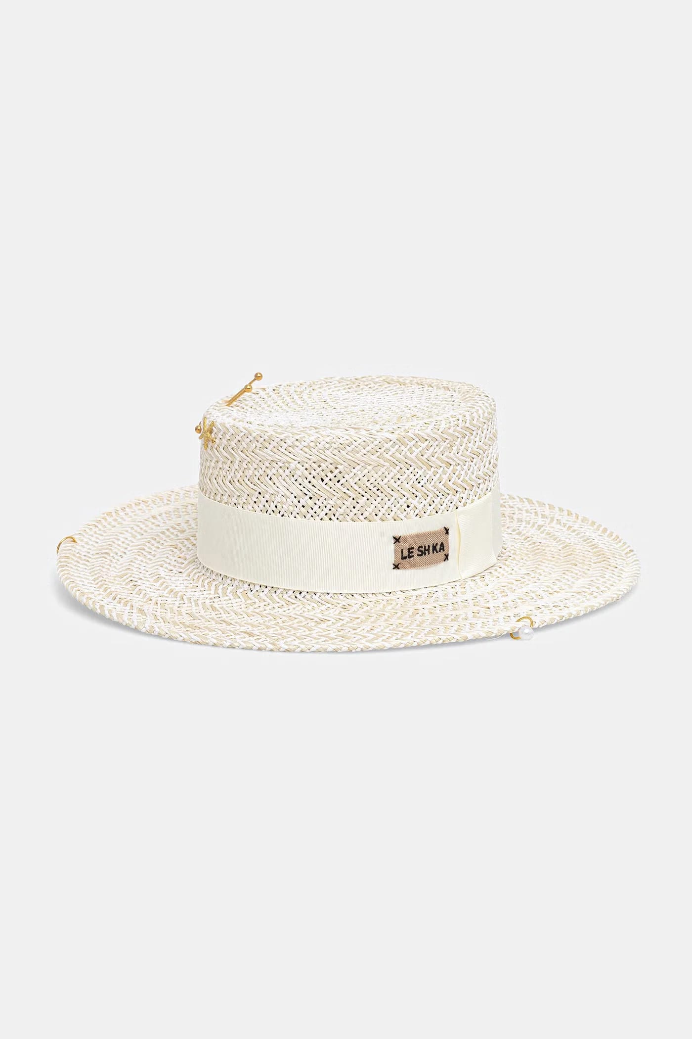 Женская соломенная шляпа Canotier с двойной цепочкой и жемчугом