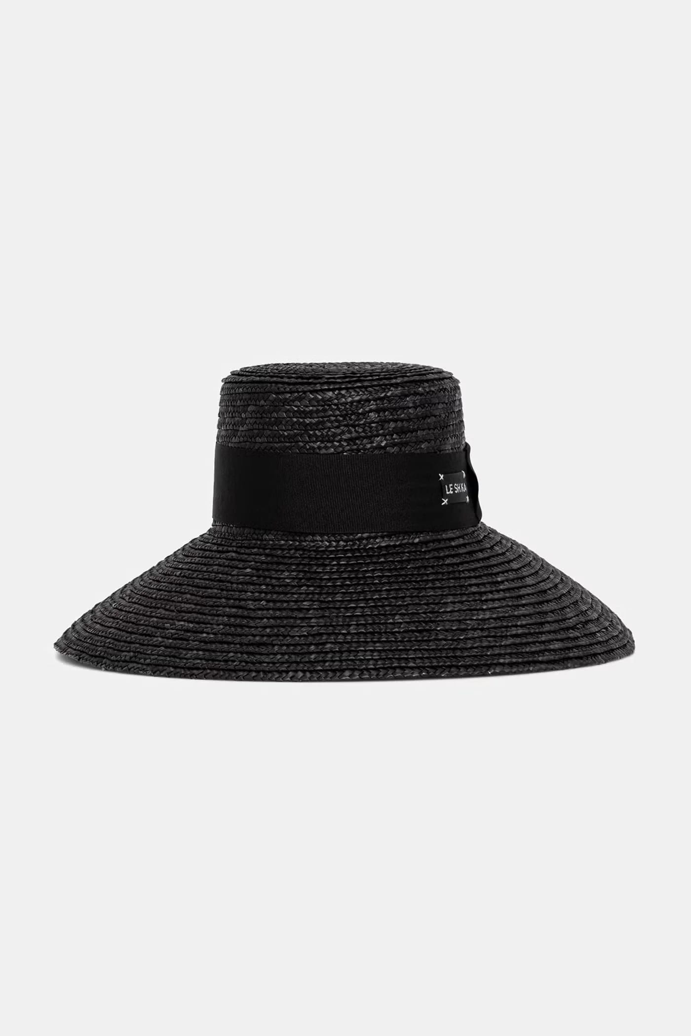LE SH KA женская широкополая шляпа Black Straw Veil