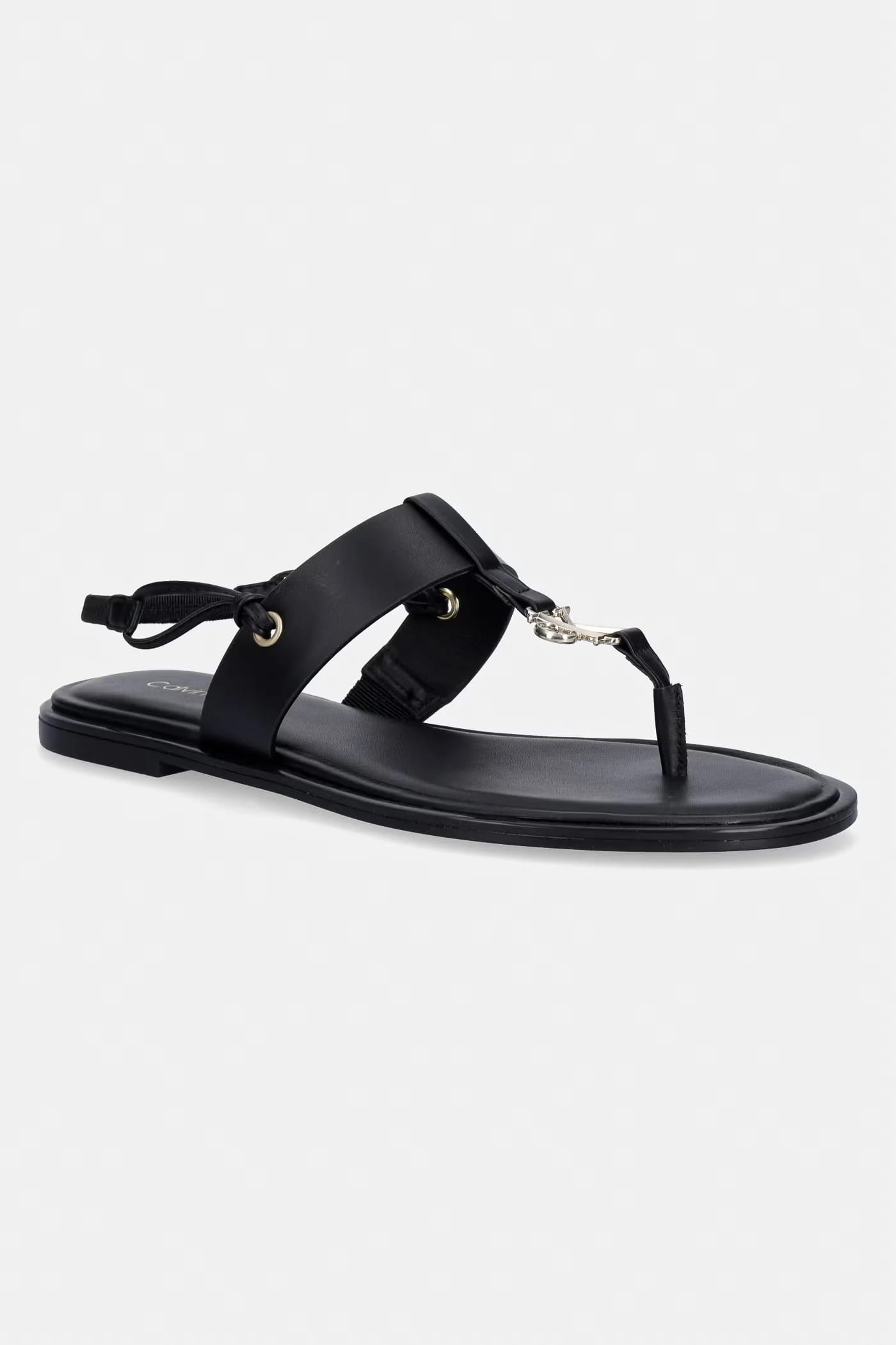 Женские кожаные сандалии на плоской подошве ROUND FLAT SNDL THONG LTH HDW