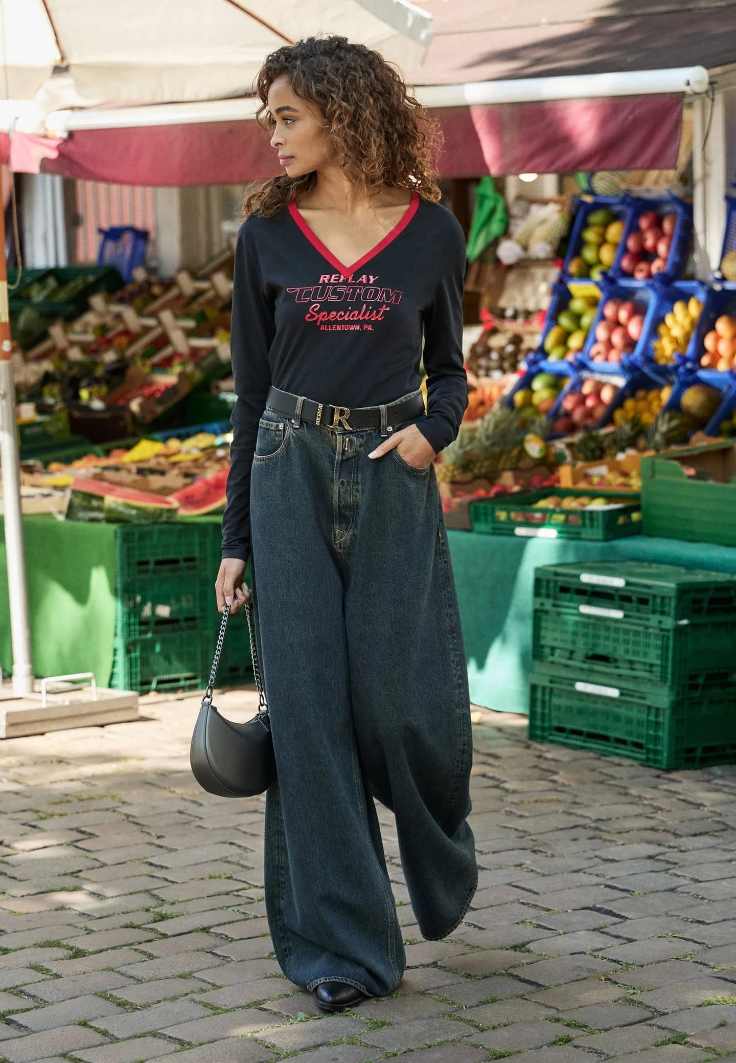 MARGOTT DARK TINTED INDIGO WASHED DENIM - Широкие штанины