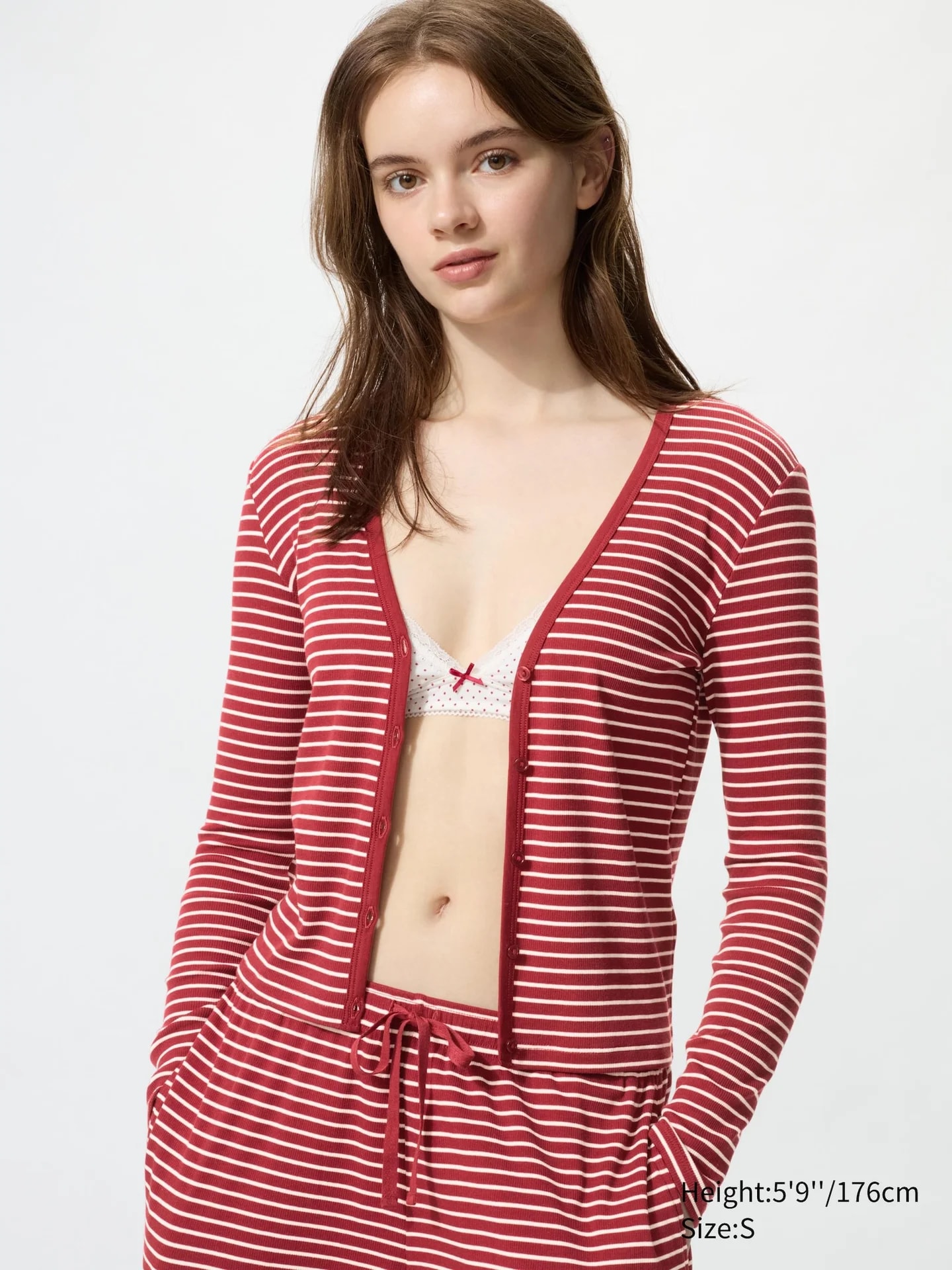 Strickjacke (gerippt, V-Ausschnitt, gestreift)