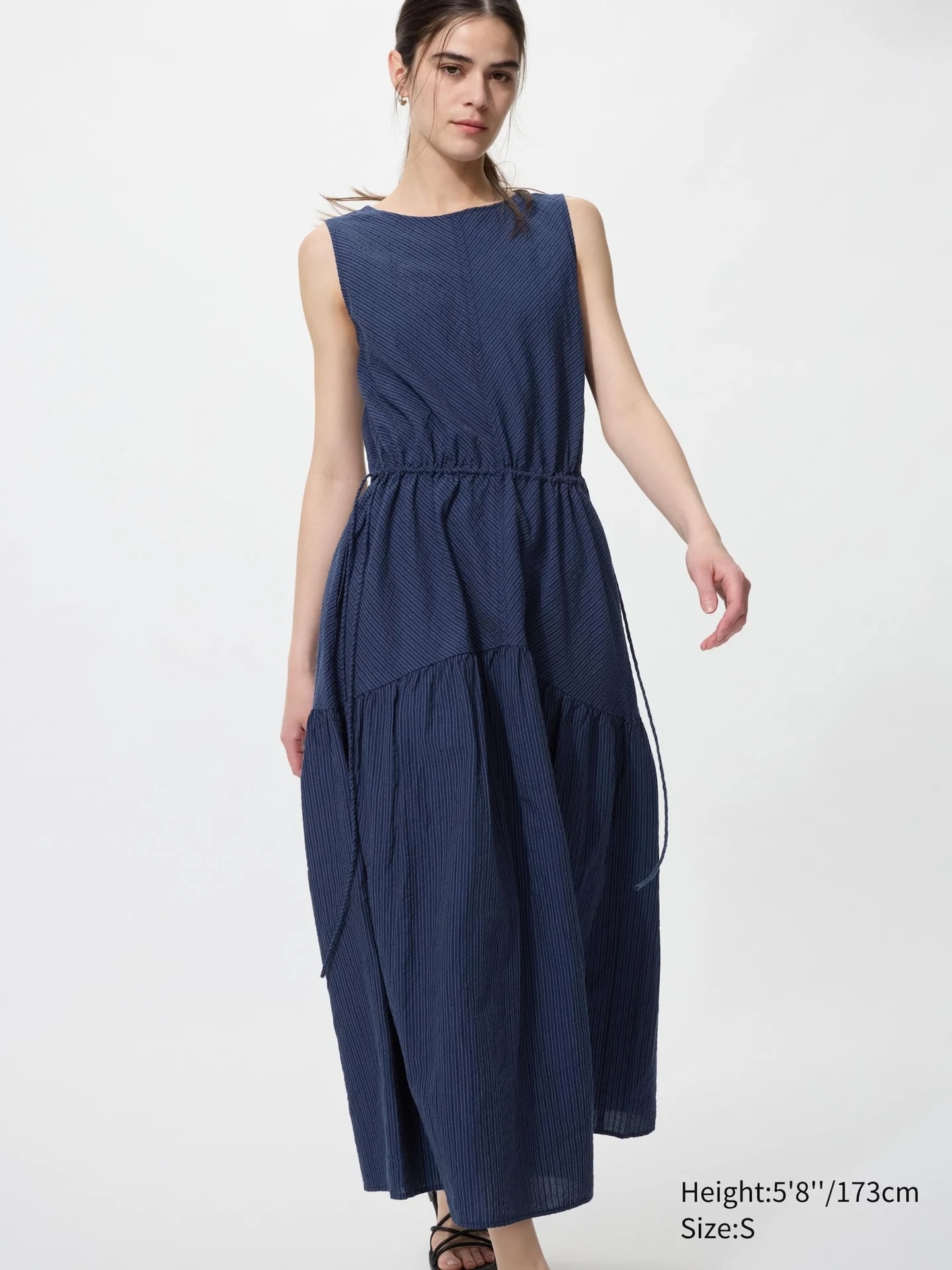 Leinenmix Stufenkleid (ärmellos, gestreift)